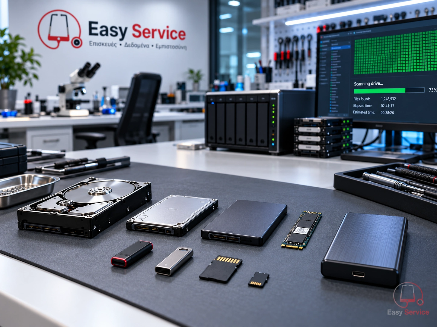 HDD, SSD M.2, USB, κάρτες μνήμης και εξωτερική μονάδα σε πάγκο