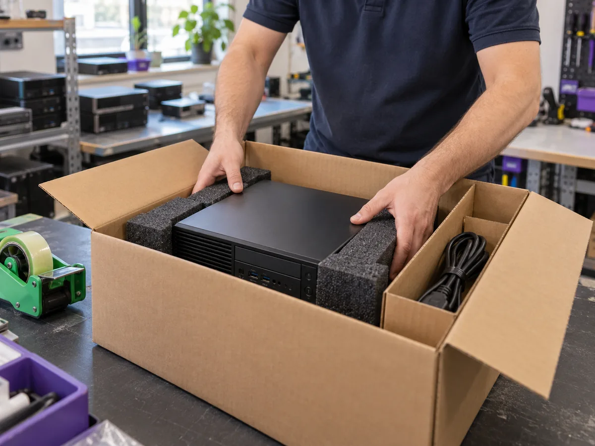Compact desktop με προστατευτικά υλικά σε κουτί αποστολής