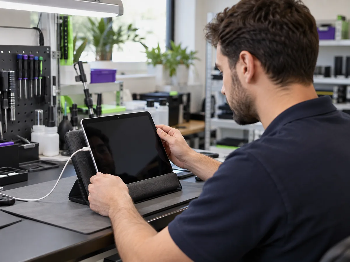 Tablet σε βάση κατά την αξιολόγηση της κάμερας