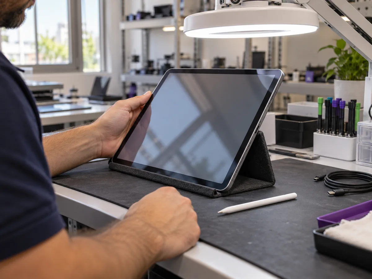 Tablet σε βάση κάτω από φωτιστικό επιθεώρησης